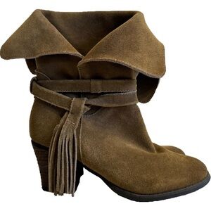 Leather Boots Sbicca Vintage Collection Cairenn Brown Suede Booties Sz 7 Fringe